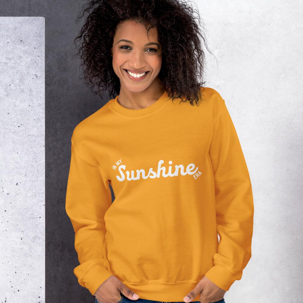 woman of color wearing In My Sunshine Era Sweatshirt by Less Hustle, More Joy