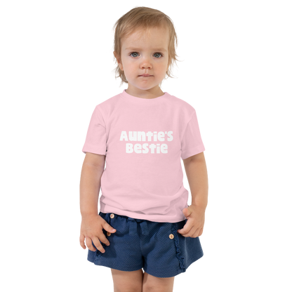 aunties bestie toddler tee pink front by less hustle more joy