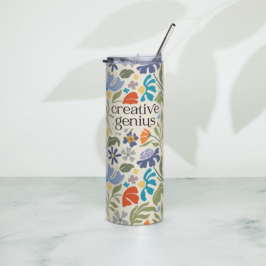 creative genius light floral travel mug with metal straw by less hustle more joy