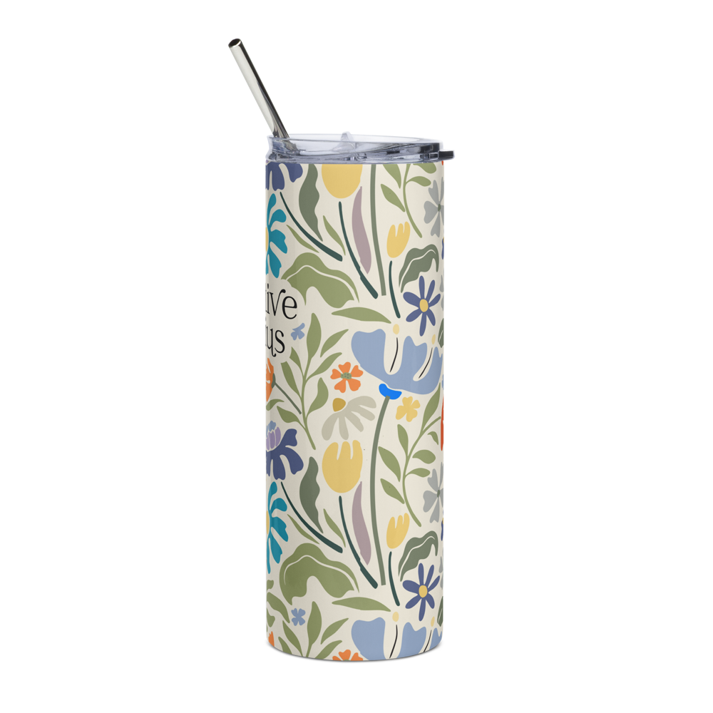 creative genius light floral travel mug left with metal straw by less hustle more joy