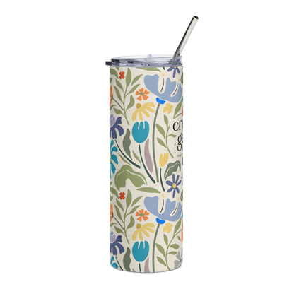 creative genius light floral travel mug right with metal straw by less hustle more joy