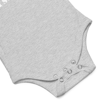 Naps are Totally Legal Baby Onesie in Athletic Heather details close up by Less Hustle, More Joy