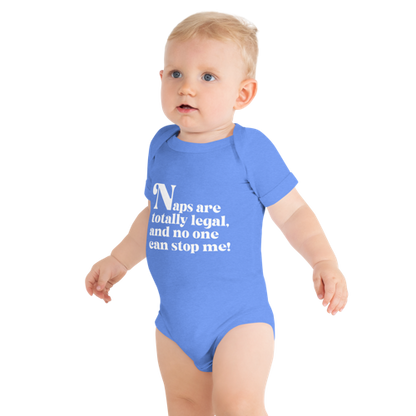 Naps are Totally Legal Baby Onesie in Columbia Blue front by Less Hustle, More Joy