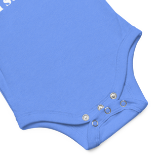 Naps are Totally Legal Baby Onesie in Columbia Blue details close up by Less Hustle, More Joy